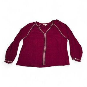 Garnet‎ Hill Red Embroidered Peasant Blouse XS